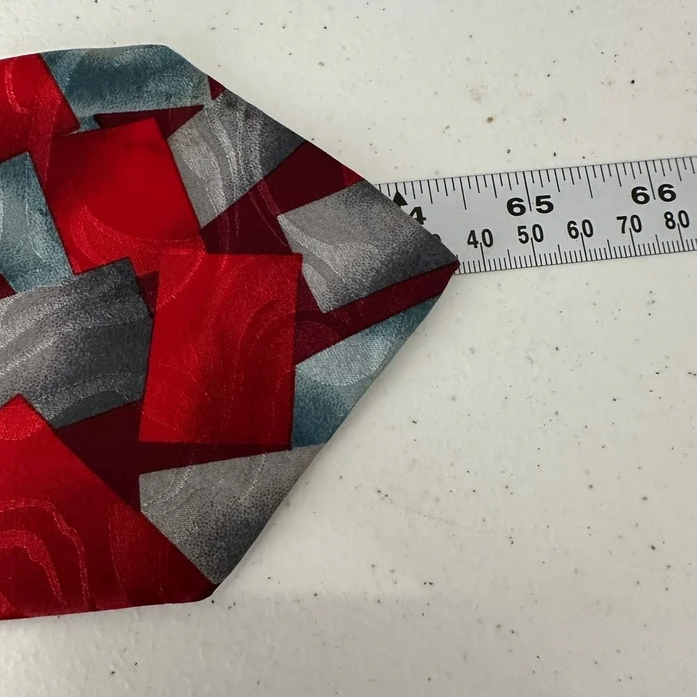 Valentino Pietro Mens Silk Tie Red Grey Blue Geometric Abstract XL Made in USA